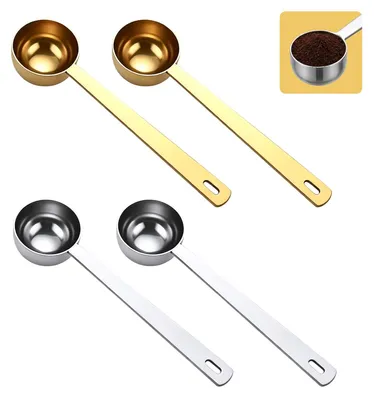 Image de Cuillères à café en acier inoxydable - Doseur de 15 ml avec long manche - Cuillères doseuses pour café, thé, sucre et épices - Lot de 4, en or et en argent