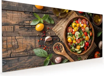 Produktbild von Küchenrückwand Spritzschutz Glas mit Motiv Frischer Gemüsesalat 40 x 40 cm