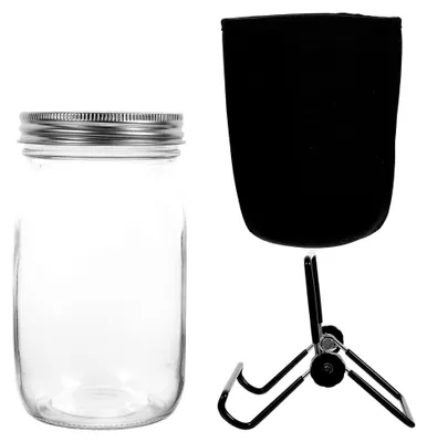 Produktbild von Keimglas-Set mit Edelstahl-Siebdeckel, Weithals-Einmachglas und Ständer mit Sonnenschutz für die Indoor-Anzucht von Bohnensprossen