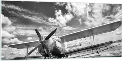 Produktbild von Bilder auf glas - Einteilig - An-2 Flugzeug Schwarzweiß - 120x50cm - Glasbilder - Wandbilder - Bilder - Wanddekoration aus Glas - Glas Bilder - Wandbild auf Glas - GAB120x50-4228