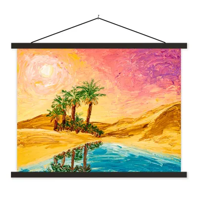 Produktbild von MuchoWow® Textilposter Gemälde - Öl - Palme - Natur - Wasser 150x113 cm mit schwarzem Rahmen - Wohnzimmer