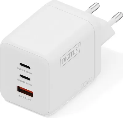 Produktbild von DIGITUS USB GaN Ladegerät 100W 2x USB-C 1x USB-A Weiss