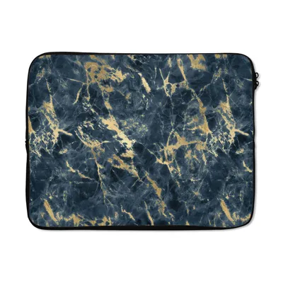 Produktbild von MuchoWow® Laptop Hülle 17 Zoll Laptoptasche Gold - Marmor - Muster - Blau - Zipper - Schutzabdeckung