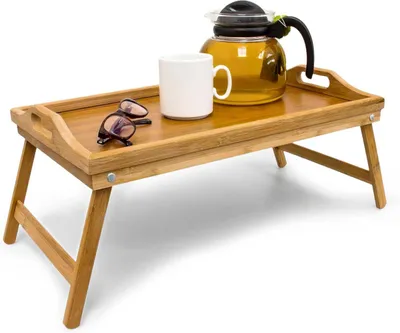 Produktbild von Betttablett klappbar, Essenstablett mit Fš¹?en, Frš¹hstš¹ck im Bett, Bambus & MDF, HxBxT: 23 x 50 x 30 cm, natur