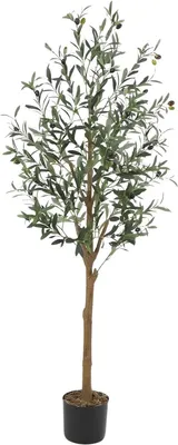 Productafbeelding van Kunstolijfboom set, 2 stuks – 120 cm en 150 cm – Realistische kunstplanten voor binnen en buiten – Geschikt voor woonkamer en kantoor