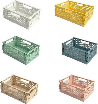 Image de 6 bacs pliants en plastique robustes pour diverses utilisations à la maison et au bureau