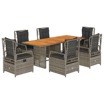 Obrázek produktu pro vidaXL 7dílný zahradní jídelní set s polštáři Grey Poly Rattan