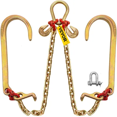 A VEVOR V-chain hoist with hooks and a shackle, presented on a white background.