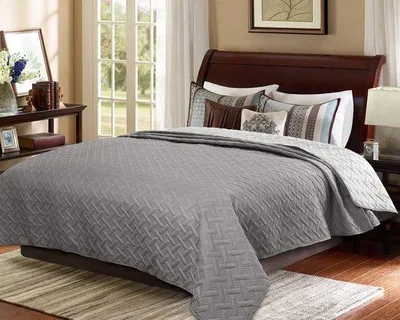 Productafbeelding van Famanu patchwork sprei, 240x260 cm – donkergrijs + lichtgrijs, omkeerbaar, zacht en comfortabel
