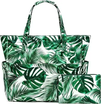 Produktbild von Große Strandtasche für Damen, wasser- und sandabweisend, mit Reißverschluss und mehreren Fächern, ideal für Urlaub, Reisen und Picknicks