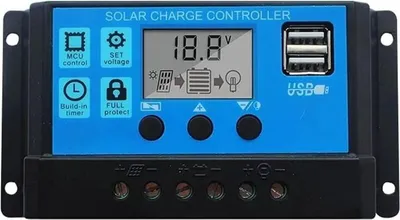 Produktbild von Solar-Laderegler 10 A, Solar-Laderegler 12 V/24 V, Dual-USB, 10 A Solar-Spannungsregler, LCD-Display mit Speicherfunktion bei Stromausfall