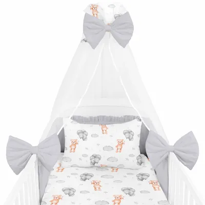 Produktbild von Amilian Babybettwäsche Set 7-teilig – Bettwäsche 100x135 cm, Kissen 40x60, Himmel, Nestchen – für Babybett/Gitterbett – Komplettset für Neugeborene