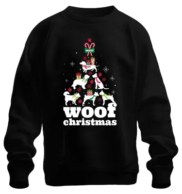 Zdjęcie produktu dla Woof Christmas Dogs Christmas Tree Dog Owner - świąteczny prezent Uni świąteczny sweter, czarny, XL