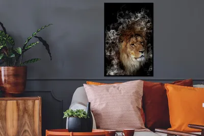 Produktbild von MuchoWow® MuchoWow® Gerahmtes Poster Löwe - Rauch - Abstrakt 40x60 cm - Poster mit zchwarzem Bilderrahmen - Papierdruck - Wandbilder