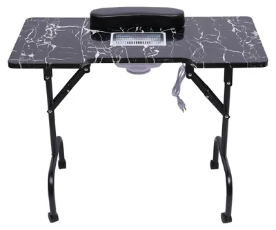 Obrázok produktu pre Sklopný manikúrový stôl – model MT-015P – s odsávaním prachu 220 V, 6 W – mobilný stôl na manikúru so 4 otočnými kolieskami – obdĺžnikový salónny pracovný stôl – zástrčka podľa noriem EÚ