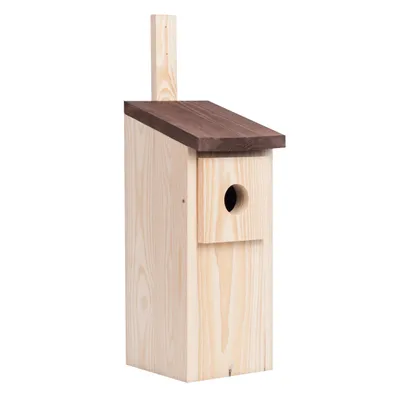 Obrázek produktu pro Woodygift Ptačí budka typ B dřevěná opalovaná, hnízdní budka pro špačka, brhlíka, sýkoru a lejsky, budka na zahradu