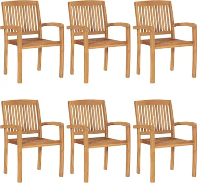 Productafbeelding van vidaXL Stapelbare tuinstoelen met kussens, 6 stuks, massief teak hout