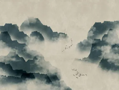 Produktbild von Fototapete Vlies 38246-1 The Wall Aquarell Berge Nebel Vögel 7-tlg. 371 x 280 cm
