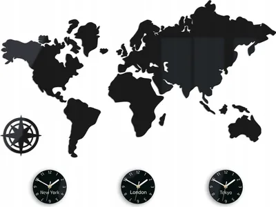 Produktbild von ModernClock, Weltkarte Uhr, wanduhr schwarz groß, wanduhr 100x56, Quarzuhr