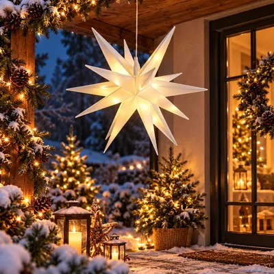 3D LED Stern zum Hängen Weihnachtsbeleuchtung DIA 57cm Außen IP44