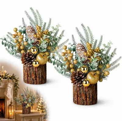 Productafbeelding van Set van 2 Kleine Tafeldecoraties met Kerstboom van 28 cm