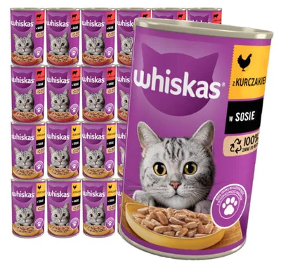 Zdjęcie produktu dla Whiskas Adult Puszka 24x400g Mokra Karma W Sosie Dla Dorosłych Kotów Kurczak Wołowina