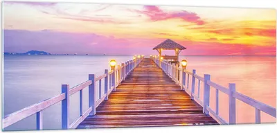 Produktbild von Bilder auf glas - Sonnenuntergang Wasser Brücke Horizont - 100x40cm - Glasbilder - Wandbilder - Kunstdruck - Wanddekoration aus Glas - Glas Bilder - Wandbild auf Glas - GAB100x40-2515