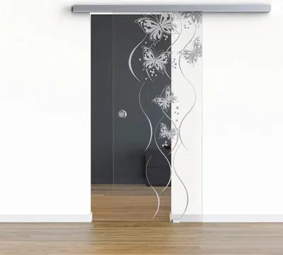 Produktbild von Pertura Glasschiebetür Komplettset Glera Butterfly 01 900x2175 mm Rechts inkl. Beschlag Selir Aluminium Edelstahloptik,G