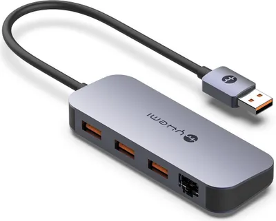 Produktbild von YHEMI USB-Adapter, mit 1 RJ45 Ethernet, 3 x USB 3.0 Adapter,Erweiterung Hot Plug Aluminium Gehäuse Windows grau