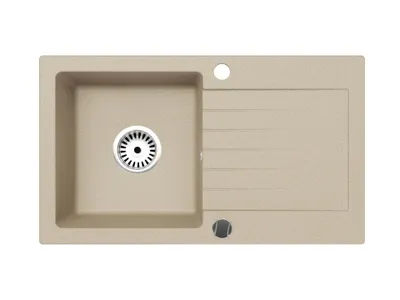 Produktbild von [Granitspüle 76x44+Armatur in verschiedenen Farben]Hochwertig beidseitig Montierbar Küchenspüle Eckig Einbaugranitspüle Granit Spülbecken f. Unterschränke ab 45 cm inkl.Siphon Set, K-Farbe:Beige