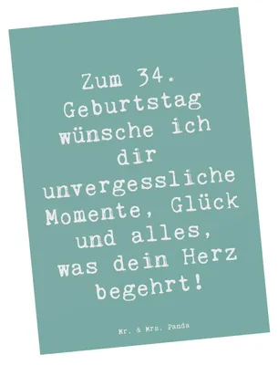 Produktbild von Mr. & Mrs. Panda Postkarte Spruch 34. Geburtstag Glückwünsche - Meeresbrise - Geschenk, Happy Birthday, Fotokarte, Wünsche, Feier, unvergesslich, liebe Worte, Ideen