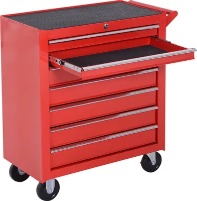Produktbild von Werkzeugwagen, 2 kleine & 5 große Schubladen, Stahl, bis 150 kg, 69 x 33 x 75 cm, Rot