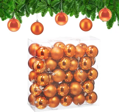Image de Lot de 50 boules de Noël Relaxdays, décorations de Noël, mates et brillantes, boules de sapin ∅ 6 cm, décorations pour sapin de Noël, orange