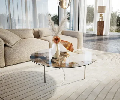 Produktbild von DELIFE Couchtisch Edge Rund 100x100 cm Keramik Patagonia Poliert Trive Edelstahl gebürstet