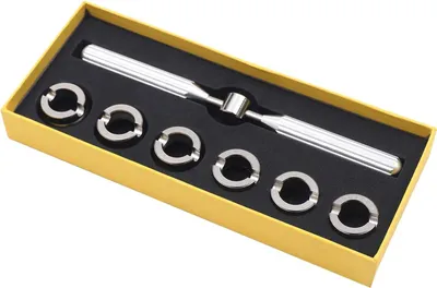 Produktbild von Uhrengehäuseöffner - Schlüssel - Legierter Stahl - 6 Einsätze - Verstellbar - Gehäusebodenöffner - Batteriewechsel