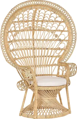 Produktbild von BELIANI Pfauensessel Beige Rattan mit Kissen aus Baumwolle Indoor u. Outdoor Garten Lounge Terrasse Patio Balkon Wohnzimmer Schlafzimmer Möbel