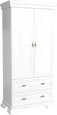 A white wardrobe with two doors and two drawers.