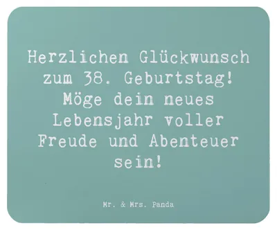 Produktbild von Mr. & Mrs. Panda Mauspad Spruch 38. Geburtstag Freude Abenteuer - Meeresbrise - Geschenk, Handgefertigt, Liebe, pc, Mouse Pad, Happy Birthday, Geburtstagswunsch, Alter