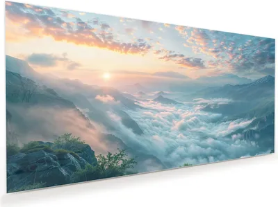 Produktbild von Glasbild 80x40cm in XXL für Wohnzimmer, Schlafzimmer Motiv Morgennebel in Bergen