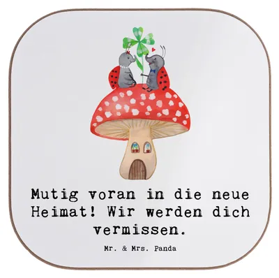 Produktbild von Mr. & Mrs. Panda Untersetzer Tasse Umzug in eine neue Stadt - Weiß - Geschenk, gläseruntersetzer, Abenteuer, Glas, motivierende Geschenke, neuer Beginn, Holzuntersetzer