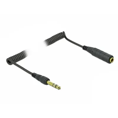 Produktbild von DeLOCK Spiralkabel Verlängerung 6,35 mm 3 Pin Klinkenstecker zu Klinkenbuchse 2 m schwarz, 6.35mm, Männlich, 6.35mm, Weiblich, 2 m, Schwarz