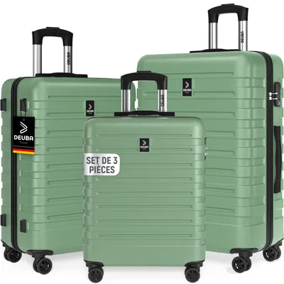 Image de DEUBA® Set de 3x Valises Rigides M, L, XL - Bagage Cabine, Taille moyenne & Bagage en Soute - Coque ABS Résistante & Légère - 4 Roues Doubles 360°, Serrure intégrée - Vert Pastel