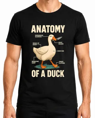 Obrázek produktu pro Tričko s potiskem "Anatomie kachny", vtipné, meme, sarkastické, pánské, černé barvy, velikost M