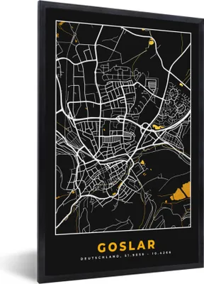 Produktbild von MuchoWow® Gerahmtes Poster Stadtplan - Deutschland - Gold - Karte 60x90 cm - Poster mit Schwarzem Bilderrahmen Wandposter Rahmen Foto Bilder - Kunst