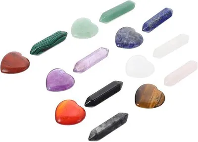 Imagen del producto de 5 juegos de cristales hexagonales para manualidades, ideales para joyería y piedras de chakra para meditación. Incluye 15 piezas por juego
