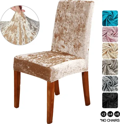 Produktbild von 4 Stück Samt Stretch Stuhlhussen für Esszimmer Hochzeit Bankett Party Dekor, Gold