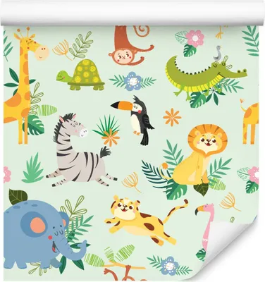 Produktbild von 10m VLIES TAPETE Rolle Kinderzimmer Tiere Dschungel Lüwen Zebras Affen XXL