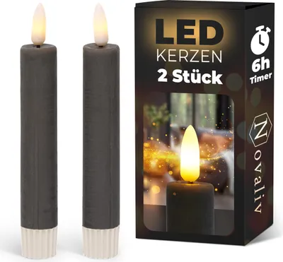 Produktbild von Stabkerzen LED mit Timer GRAU 2er indoor mit Timer Funktion 6 Stunden ECHTWACHS 15cm Höhe für Kerzen 2,2cm Durchmesser 2 AAA Batterien notwendig LED Stabkerzen flackernde Flamme bewegliche Flamme