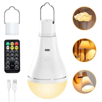 Produktbild von 9W E27 LED Glühbirne USB Rechargeable Lampe mit Fernbedienung, Timing, 3 Farben&Dimmbare, LED Birne mit Haken für Tischlampe, Pendellampe, Nachtlichte