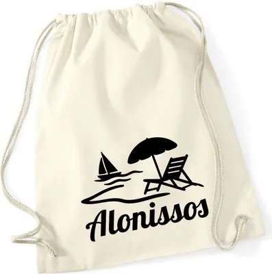 Produktbild von Huuraa Turnbeutel Alonissos Inselmotiv Griechenland 12 Liter Natural Baumwolle Rucksack Geschenkidee